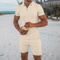 Verano de los hombres nuevo conjunto de pantalones cortos de manga corta Conjunto de manga corta Polo con cremallera de solapa para hombres europeos y americanos - details 19