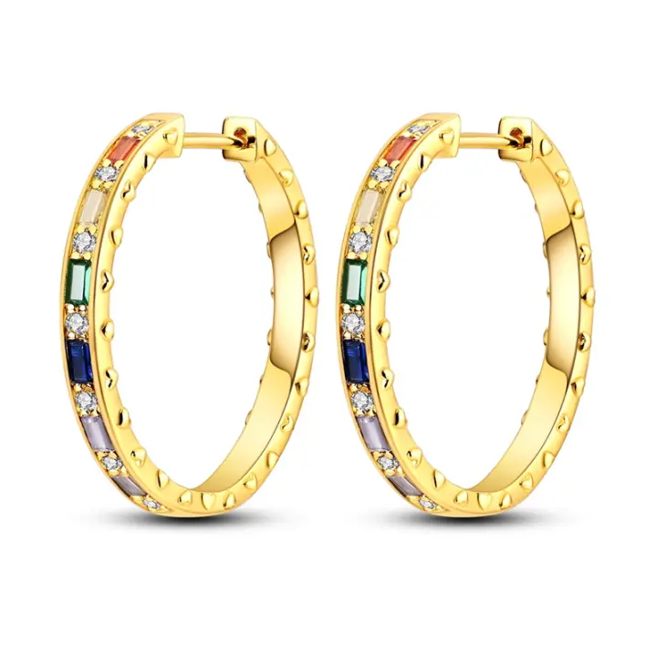 Pendientes de aro de Plata de Ley 925 para mujer, aretes grandes de Corazón Dorado, regalos de joyería - 1