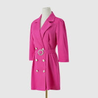 Vestido de traje informal para mujer, chaqueta de manga de tres cuartos, cuello en V, botones, Rosa S - details 9
