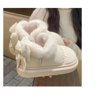 Botas de nieve cortas con nudo de lazo para mujer, zapatos de invierno de felpa y aislamiento, impermeables, de algodón, para el hogar - details 8