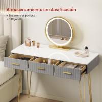 Mesa de Maquillaje Redonda con 3 Cajones Juego de Mesa Tocadora con Taburete - details 21