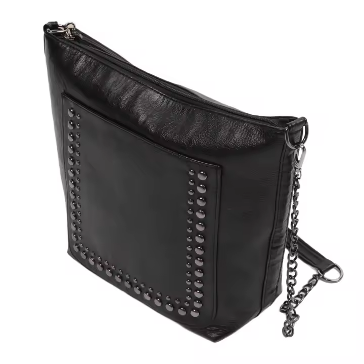 Bandolera de hombro para Mujer, Cadena con Remaches, Correa para el hombro, Cuero PU, Gran capacidad, Bolso Negro de cuero PU W - 1