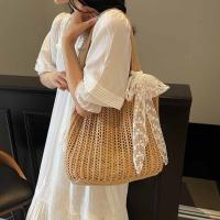 Con cinta de encaje, bolso tejido de Color sólido, bolso de mano, bolso de playa, bolso de playa con agujeros, bolso de hombro hueco de gran capacidad, compras - details 14