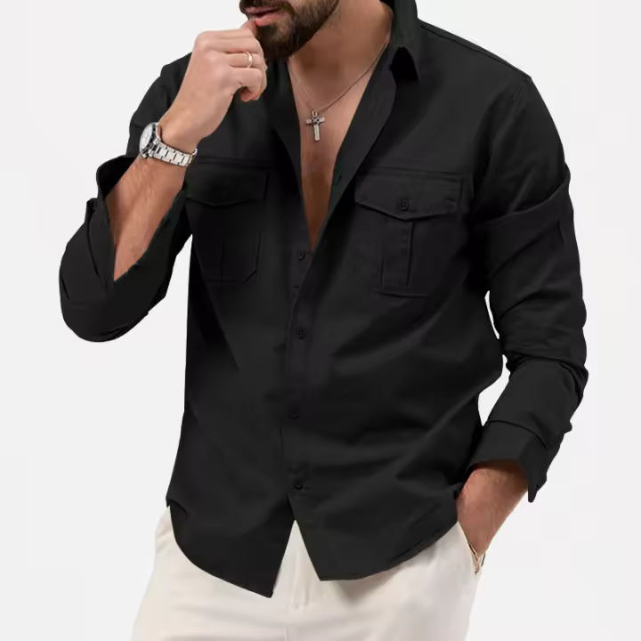 Camiseta Casual de Manga Larga para Hombres Cuello en V Material de Poliéster Talla Grande 3XL - 1