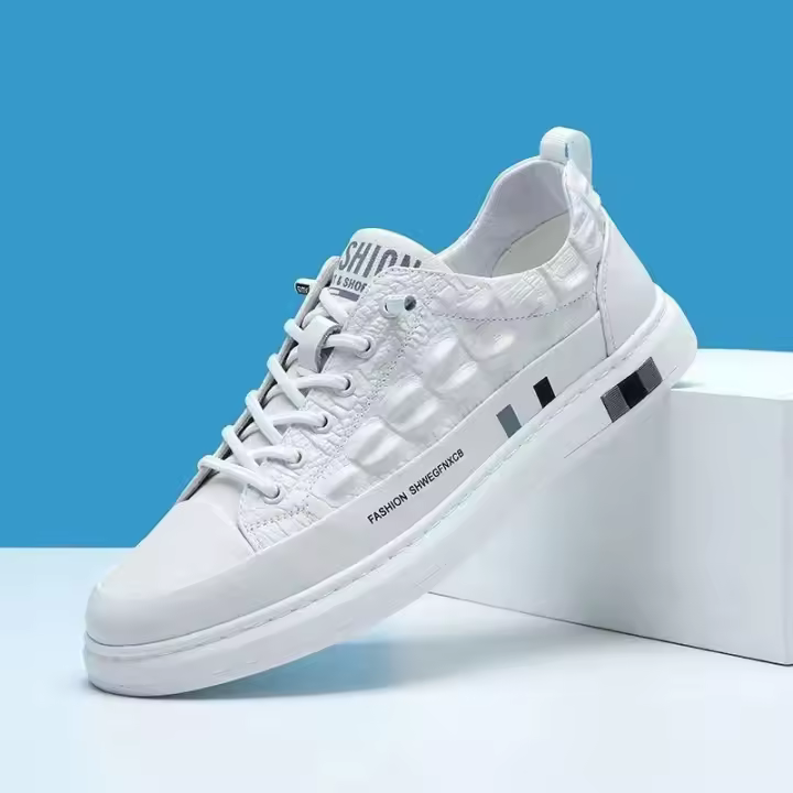 Cocodrilo patrón blanco zapatos de hombre transpirables cabeza redonda tendencia deportes y ocio versátiles zapatos de junta. - 1