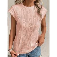 Camisetas con textura de manga corta para mujer, camisetas básicas informales holgadas de punto con cuello redondo, blusas - details 11