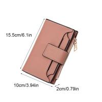 Cartera de cuero PU multifuncional portátil, cartera corta con cremallera de estilo coreano, monedero, tarjetero plegable de Color caramelo para uso diario - details 0