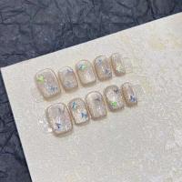 10 cristales en forma de ojo de gato, hermoso ensueño, mariposa, arte de uñas, brillo brillante, uñas postizas cortas, cuadradas y redondas, caramelo - details 6