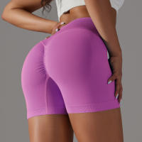 Hamidou pantalones cortos deportivos para mujer, Shorts de Yoga con cintura cruzada, gimnasio, entrenamiento, correr, cintura alta, realce de cadera, sin costuras, Fitness - details 45
