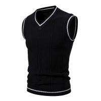 Nuevo Chalecos sin mangas de punto con cuello en V para hombre, jerséis de punto ajustados, suéteres de moda de retales, ropa de calle informal inteligente - details 1