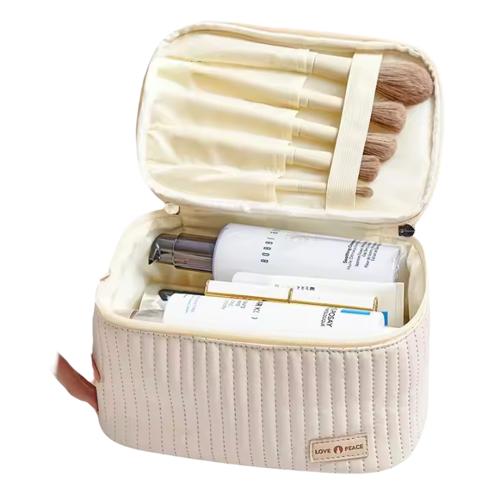 Bolsa de Maquillaje Portátil de Cuero PU para Mujeres Organizador de Cosméticos con Estilo Sólido para Viajes - 1