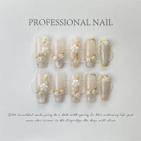 Uñas falsas de ataúd para mujer, blanco y rosa diseño Floral, uñas artificiales con brillos, manicura, decoración de uñas - details 4