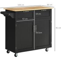 Cocina con ruedas, carrito de cocina, mueble auxiliar de cocina con 2 puertas, 2 cajones, toallero y estante ajustable para comedor/salón, 104x46x91 cm, negro - details 3