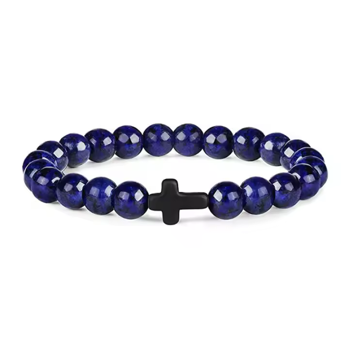 Pulsera de Hematita Natural Diseño Cruzado de Madera de Piedra Joyería de Yoga para Hombres y Mujeres Pulsera de Onyx para Meditación - 1