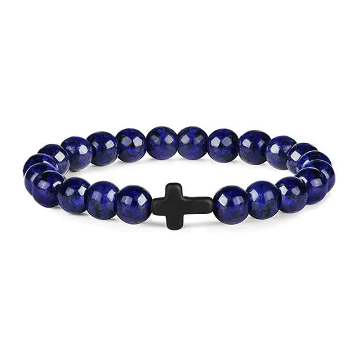 Pulsera de Hematita Natural Diseño Cruzado de Madera de Piedra Joyería de Yoga para Hombres y Mujeres Pulsera de Onyx para Meditación - 1