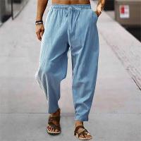 Pantalones de hombre de algodón y lino, novedad de verano, pantalones de Color sólido para hombre, pantalones sueltos informales de talla grande - details 1