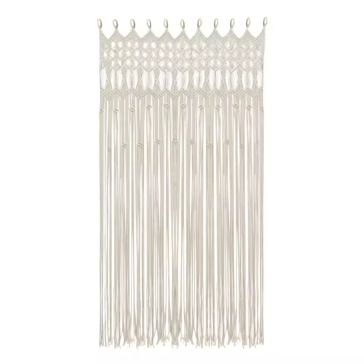 Cortina de borlas tejidas de estilo bohemio, tapiz colgante de pared blanco, decoración de ventana, 120x195cm - 1