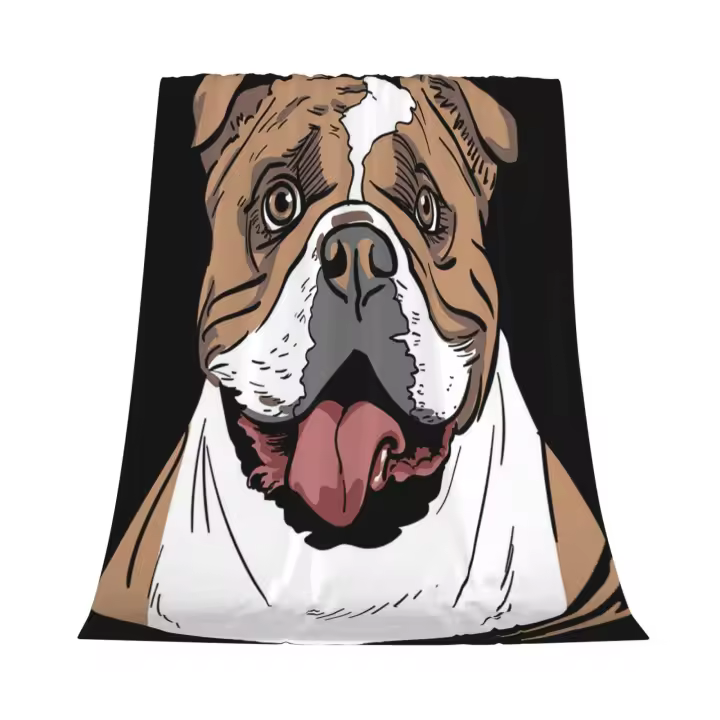 Manta de franela de estilo de dibujos animados de retrato de Bulldog, manta para decoración de dormitorio y ropa de cama - 1