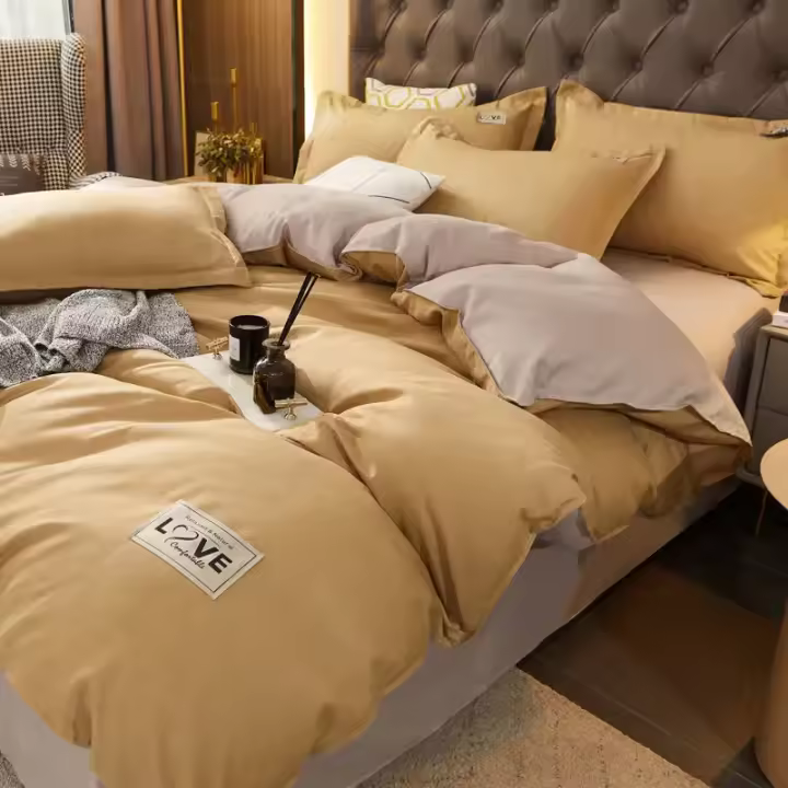 Juego de Ropa de Cama de Lujo en Tamaño King con Funda de Edredón Sábana y Funda de Almohada de Color Sólido Estilo Nórdico Diseño Impreso - 1