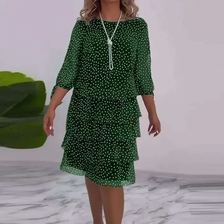 Elegante Vestido de Fiesta para Mujer con Cuello Redondo Diseño de Punto de Polka con Volantes - 1