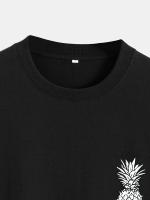 Camiseta 100% algodón con estampado de piña para hombre, camiseta informal de manga corta con cuello redondo, ropa de hombre para exteriores - details 11