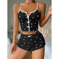 Conjunto de Pijama de Mujer Suave con Estampado de Corazón Camiseta Casual con Borlas y Shorts - details 1
