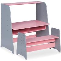 Mesa y Banco Infantil Ajustable en Altura 2 Compartimentos Escritorio de Fibra Rosa/Gris - details 5
