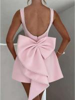 Vestido corto elegante con lazo de perlas y espalda descubierta para mujer, minivestidos bonitos de fiesta sin mangas, negro, blanco, rosa, elegante, noche de cumpleaños Y2K - details 15