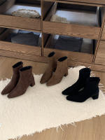 Botas cortas Tacón alto Tacón grueso Cremallera trasera Cabeza cuadrada Botas de moda versátiles - details 9