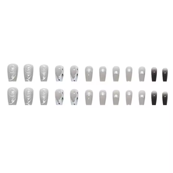 Uñas artificiales de mariposa para mujer, manicura Popular de 24 piezas, larga presión, decoración artesanal - 1