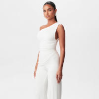 El traje de las mujeres más cómodas de primavera y verano de luz y sexy sin tirantes de corte recortado contracción plisado traje pantalón recto - details 3