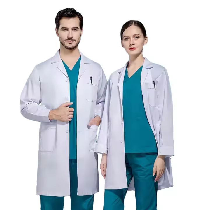 Bata de Laboratorio Hombre Mujer, Bata Médica Algodón Poliéster Bata Blanca Manga Larga Bata Laboratorio Disfraz Doctora para Estudiantes Escuela Laboratorio de Ciencia Enfermera - 1