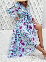 Vestido largo informal de verano para mujer, prenda de manga larga con escote en V, ahuecado en la espalda, Vintage, elegante, para fiesta en la playa, 2024 - details 1