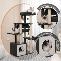 Muebles de madera modernos de la torre del gato, soporte del árbol del gato, 51,3 pulgadas con un túnel columpio de hamaca - details 2