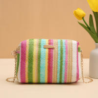 Verano 2025 Bolso bandolera tejido de paja con bloques de colores, bolso de hombro informal de moda, bolso de cadena para mujer, bolso cuadrado de moda para vacaciones en la playa, bolsos cruzados, bolsos únicos - details 3
