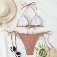Conjunto sexy brillante, traje de baño triangular de dos piezas para mujer, bikini de verano, nuevo traje de playa, bikini push-pull - details 3