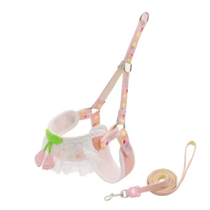 Conjunto de correa con arnés para mascotas, decoración de cereza, mango de 1,5 m, bonito chaleco para perro, Collar, correa para el pecho ligera y transpirable para gatos, caminar al aire libre - 1