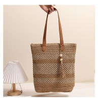 Bolso de paja de un solo hombro con flecos de moda, nuevo bolso tejido de paja a rayas, estilo de vacaciones, bolso de playa - details 4