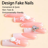 24PCS Uñas Postizas Estilo Europeo Y Americano Con Perlas Y Mariposa Para Uso Extenso En El Día DIY Kit De Manicura - details 3