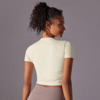 Hamidou-camisetas deportivas ajustadas de manga corta para mujer, Tops atléticos de color sólido para entrenamiento, gimnasio, correr, ropa deportiva - details 28