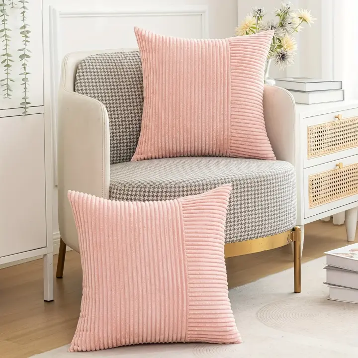 1 Uds. Un paquete de funda de almohada con estilo de costura, funda de cojín de pana de Color liso, funda de almohada para uso en el coche, funda de almohada para el hogar, moda para el día a día Simple S - 1