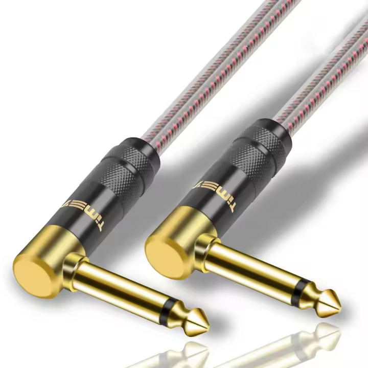 Cable de Audio TS de 6,35mm, Cable de instrumento de ángulo recto de 1/4 pulgadas, Cable de guitarra eléctrica profesional para amplificador, preamplificador, mezclador y altavoz - 1