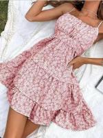 Vestido de verano de hada floral francesa con abanico de hoja de loto altamente sensual - details 4