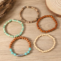 Juego de 5 Pulseras de Madera Vintage con Turquesa, Brazalete Elástico Multinivel para Hombre, Regalos para Hombre, Diseño Minimalista, Material Ecológico - details 3