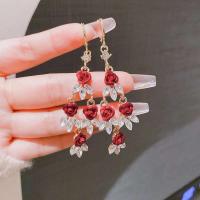 Pendientes de borla de circonita roja para mujer, elegantes pendientes con colgante de cristal rosa, joyas llamativas para fiestas y bodas - details 11