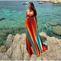 Vestido Largo de Tie-dye de Gradiente Vestido Chic de Vacaciones para Mujer con Espalda Abierta y Pliegues - details 4