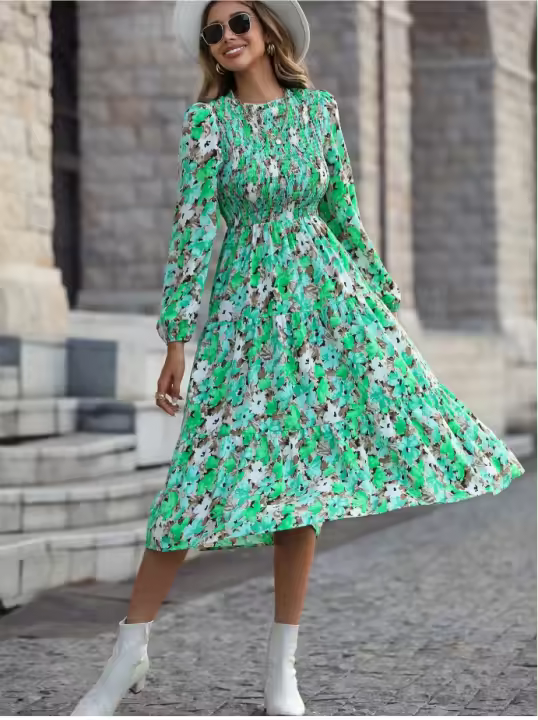 2025 otoño nuevo estampado pastel falda moda mujer manga larga Ds - 1