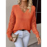 Suéteres de punto para mujer, jerseys informales sueltos con cuello en v, prendas de punto de moda de otoño - details 1
