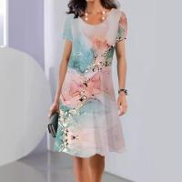 Vestido de manga corta con cuello redondo para mujer, estampado informal, moda de verano - details 3