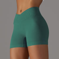 Hamidou pantalones cortos deportivos para mujer, Shorts de Yoga con cintura cruzada, gimnasio, entrenamiento, correr, cintura alta, realce de cadera, sin costuras, Fitness - details 42